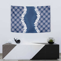 Hawaii Aloha Plumeria Lei Navy Palaka Tapestry - Polynesian Pride