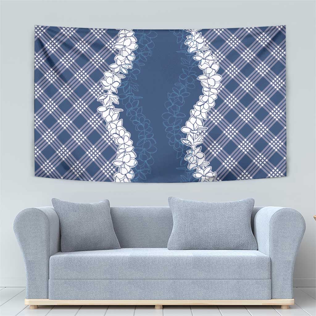 Hawaii Aloha Plumeria Lei Navy Palaka Tapestry - Polynesian Pride