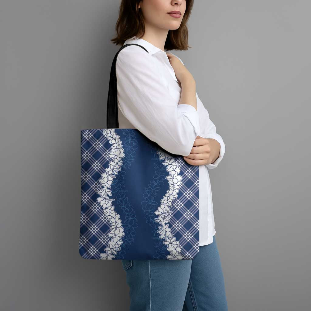 Hawaii Aloha Plumeria Lei Navy Palaka Tote Bag - Polynesian Pride