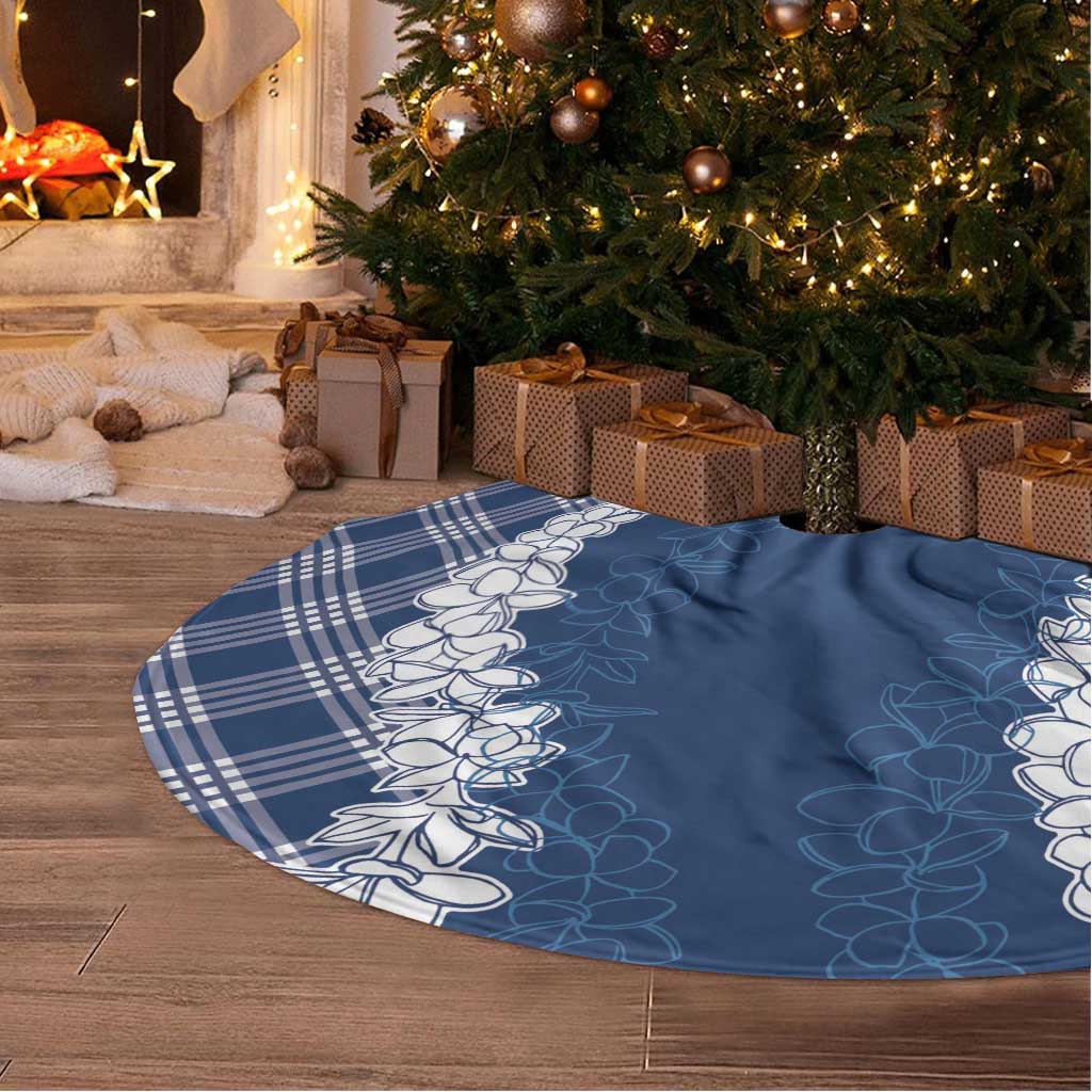 Hawaii Aloha Plumeria Lei Navy Palaka Tree Skirt - Polynesian Pride
