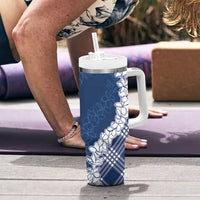 Hawaii Aloha Plumeria Lei Navy Palaka Tumbler With Handle - Polynesian Pride