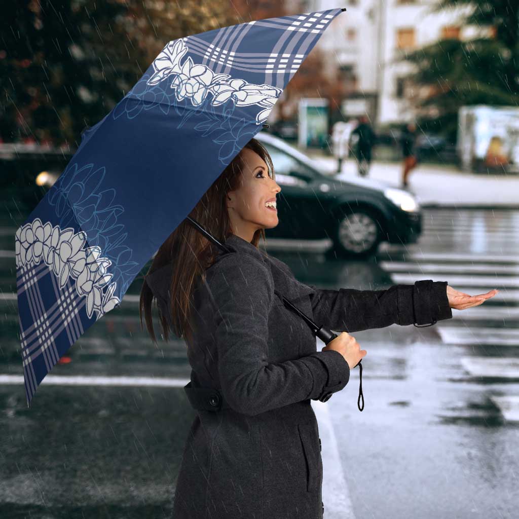 Hawaii Aloha Plumeria Lei Navy Palaka Umbrella - Polynesian Pride