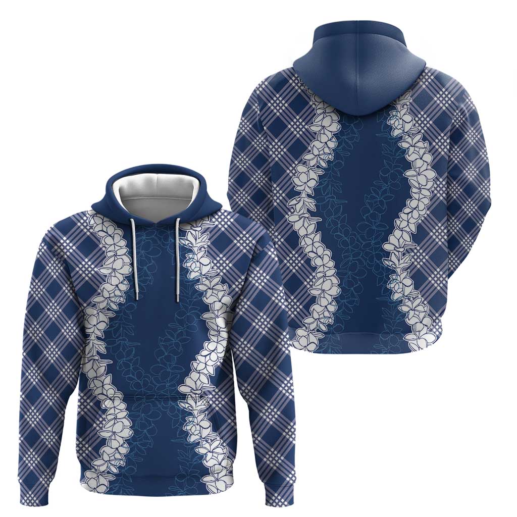 Hawaii Aloha Plumeria Lei Navy Palaka Zip Hoodie - Polynesian Pride