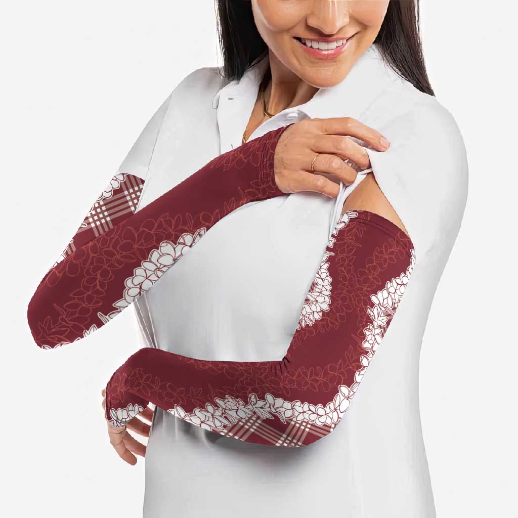 Hawaii Aloha Plumeria Lei Scarlet Palaka Arm Sleeves - Polynesian Pride