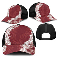Hawaii Aloha Plumeria Lei Scarlet Palaka Baseball Net Cap - Polynesian Pride