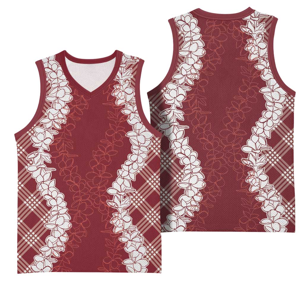 Hawaii Aloha Plumeria Lei Scarlet Palaka Basketball Jersey - Polynesian Pride