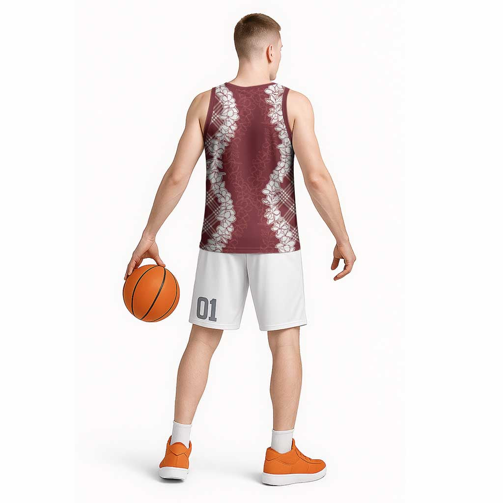 Hawaii Aloha Plumeria Lei Scarlet Palaka Basketball Jersey - Polynesian Pride