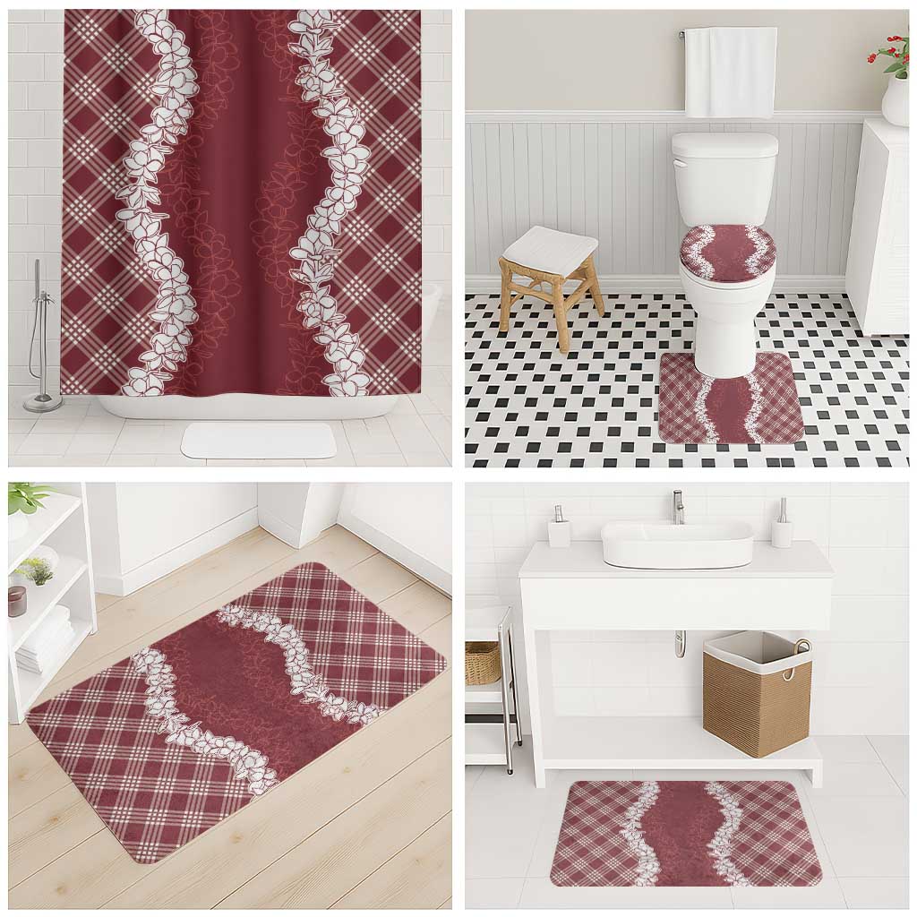 Hawaii Aloha Plumeria Lei Scarlet Palaka Bathroom Set - Polynesian Pride