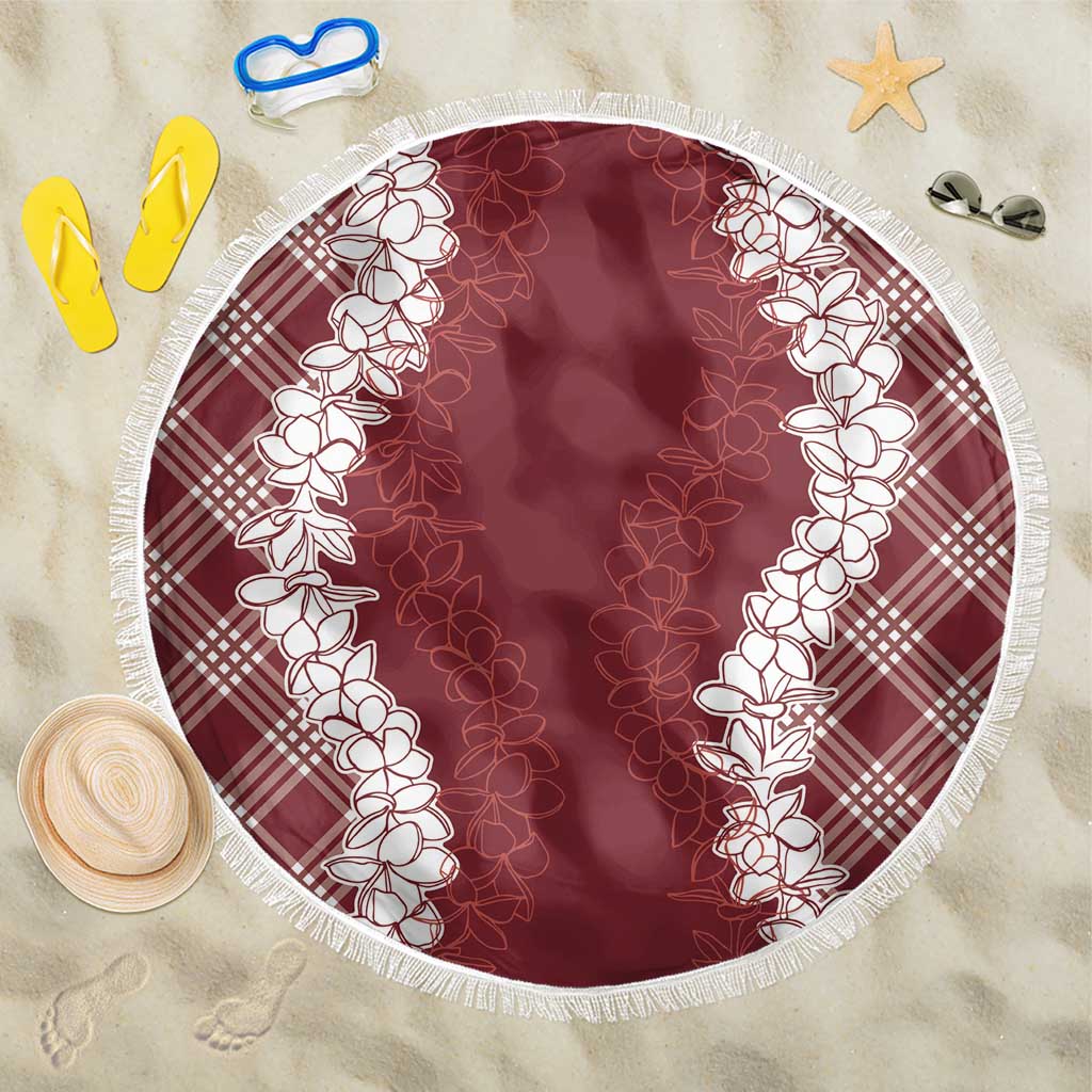 Hawaii Aloha Plumeria Lei Scarlet Palaka Beach Blanket - Polynesian Pride