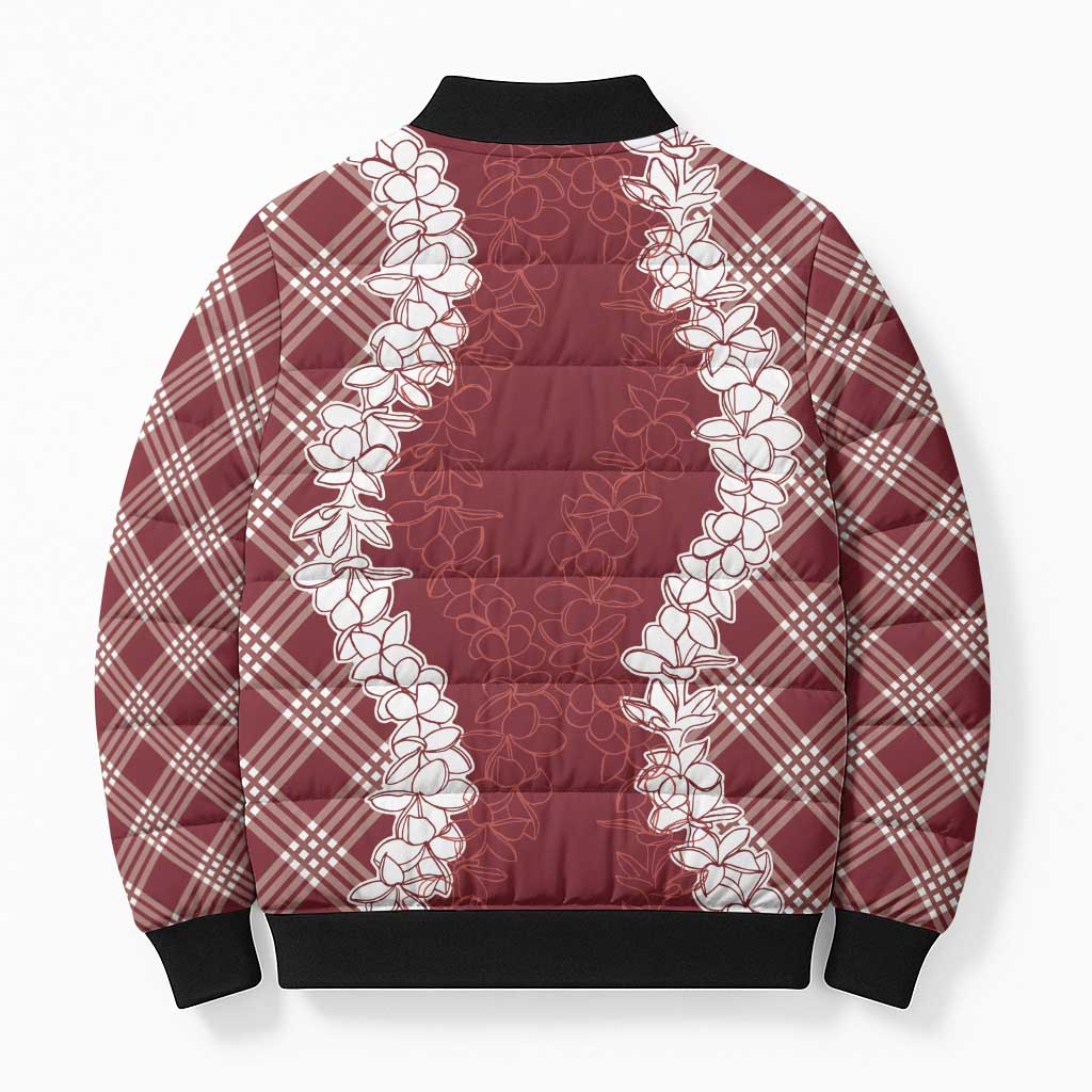 Hawaii Aloha Plumeria Lei Scarlet Palaka Bomber Puffer Jacket - Polynesian Pride