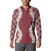 Hawaii Aloha Plumeria Lei Scarlet Palaka Button Sweatshirt - Polynesian Pride