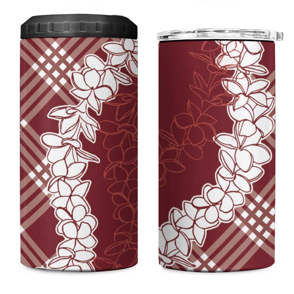 Hawaii Aloha Plumeria Lei Scarlet Palaka 4 in 1 Can Cooler Tumbler LT7 One Size: 16 oz Scarlet - Polynesian Pride