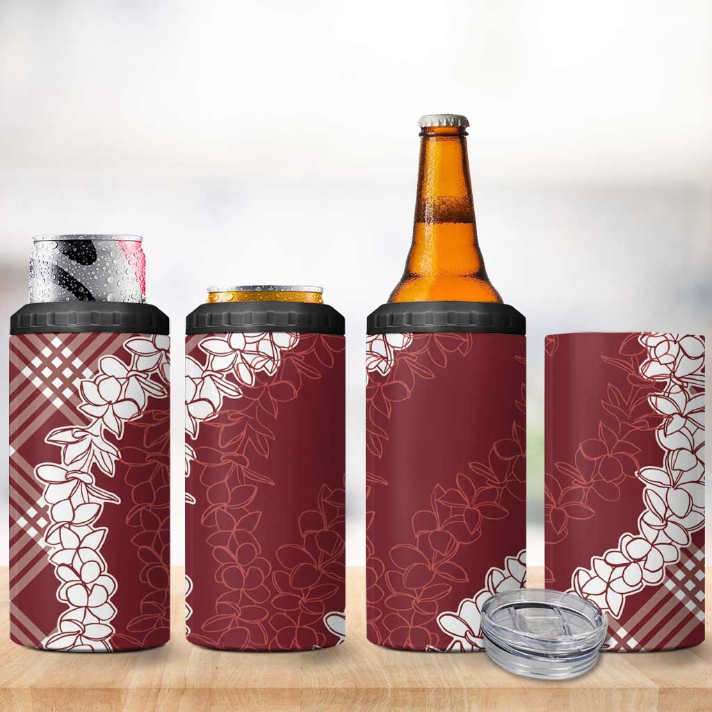 Hawaii Aloha Plumeria Lei Scarlet Palaka 4 in 1 Can Cooler Tumbler LT7 - Polynesian Pride