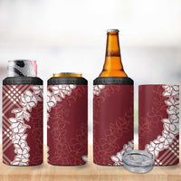 Hawaii Aloha Plumeria Lei Scarlet Palaka 4 in 1 Can Cooler Tumbler LT7 - Polynesian Pride