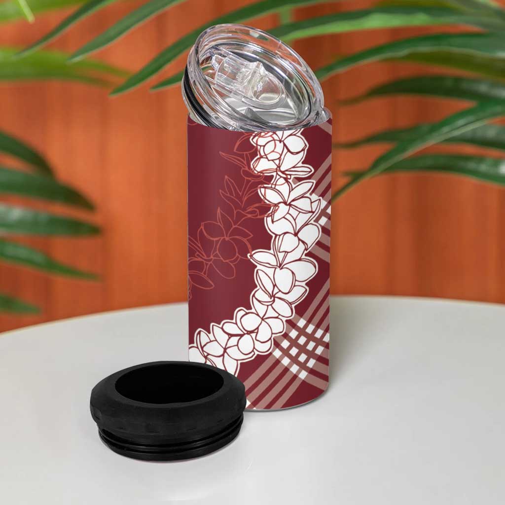 Hawaii Aloha Plumeria Lei Scarlet Palaka 4 in 1 Can Cooler Tumbler LT7 - Polynesian Pride