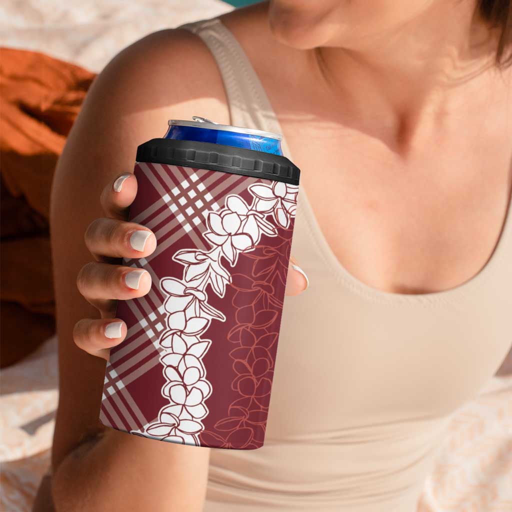 Hawaii Aloha Plumeria Lei Scarlet Palaka 4 in 1 Can Cooler Tumbler LT7 - Polynesian Pride