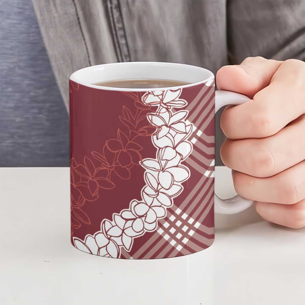 Hawaii Aloha Plumeria Lei Scarlet Palaka Ceramic Mug - Polynesian Pride