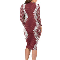 Hawaii Aloha Plumeria Lei Scarlet Palaka Family Matching Long Sleeve Bodycon Dress and Hawaiian Shirt LT7 - Polynesian Pride