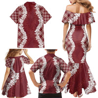 Hawaii Aloha Plumeria Lei Scarlet Palaka Family Matching Mermaid Dress and Hawaiian Shirt LT7 - Polynesian Pride