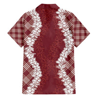 Hawaii Aloha Plumeria Lei Scarlet Palaka Family Matching Off The Shoulder Long Sleeve Dress and Hawaiian Shirt LT7 - Polynesian Pride