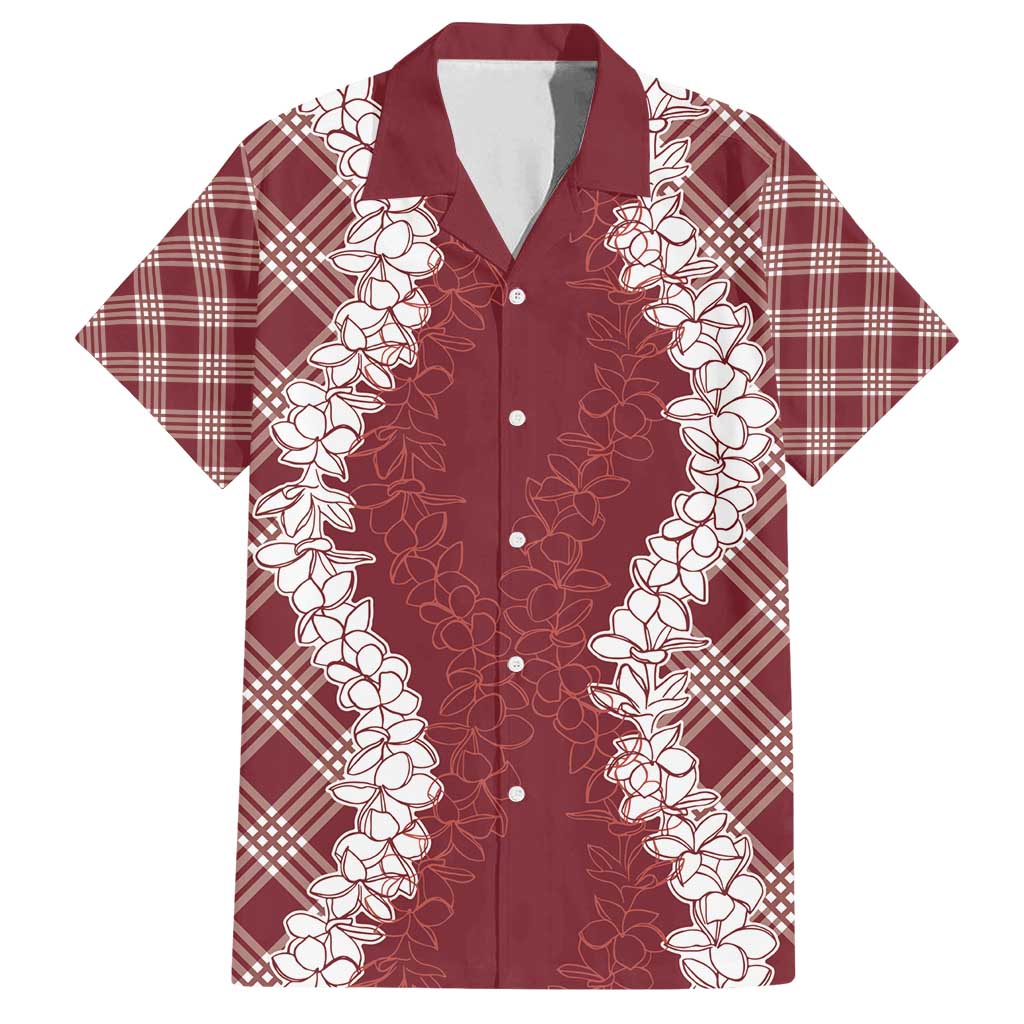 Hawaii Aloha Plumeria Lei Scarlet Palaka Family Matching Off Shoulder Maxi Dress and Hawaiian Shirt LT7 Dad's Shirt - Short Sleeve Scarlet - Polynesian Pride