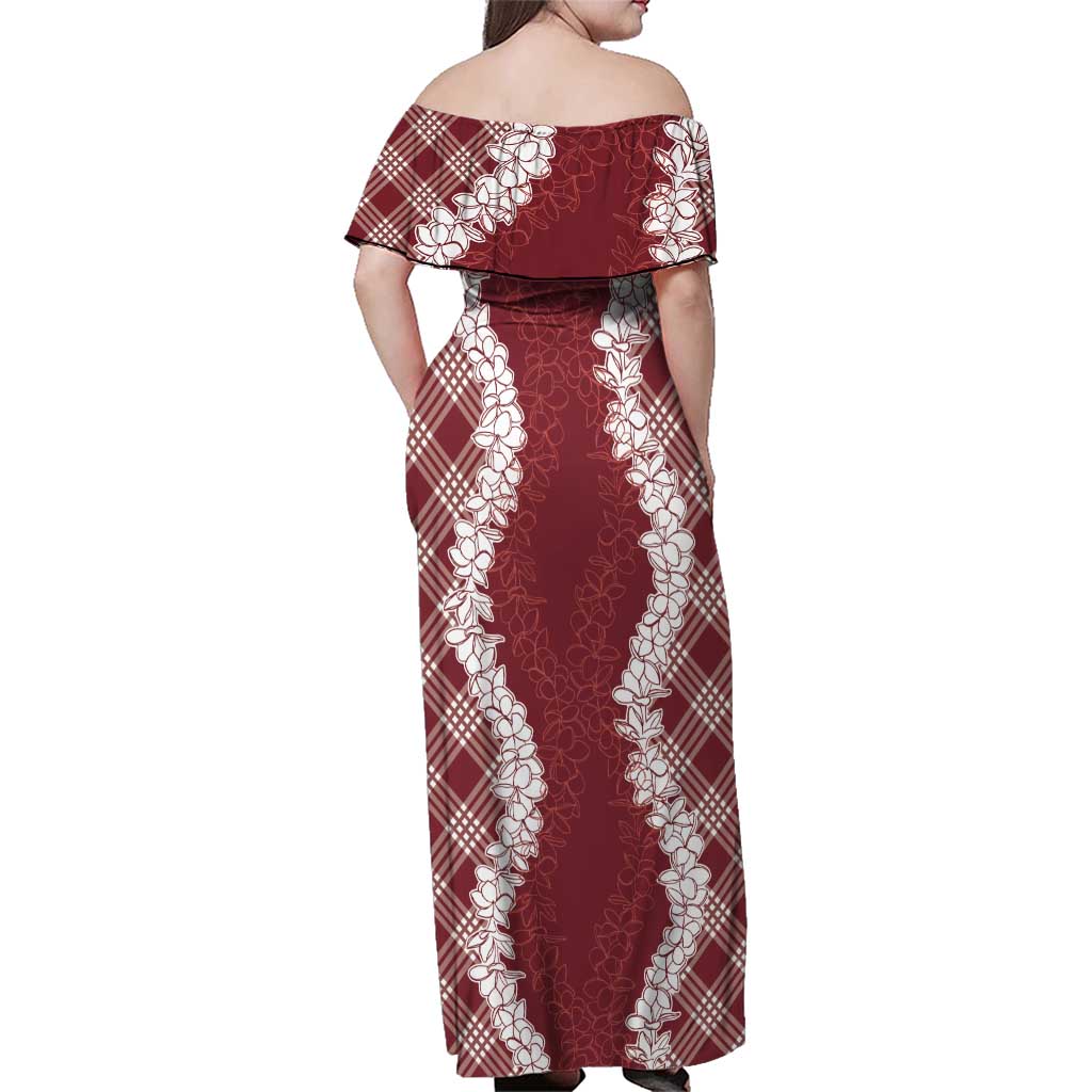 Hawaii Aloha Plumeria Lei Scarlet Palaka Family Matching Off Shoulder Maxi Dress and Hawaiian Shirt LT7 - Polynesian Pride