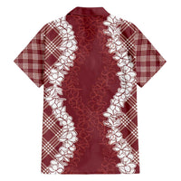 Hawaii Aloha Plumeria Lei Scarlet Palaka Family Matching Off Shoulder Short Dress and Hawaiian Shirt LT7 - Polynesian Pride
