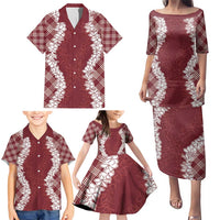 Hawaii Aloha Plumeria Lei Scarlet Palaka Family Matching Puletasi and Hawaiian Shirt LT7 - Polynesian Pride