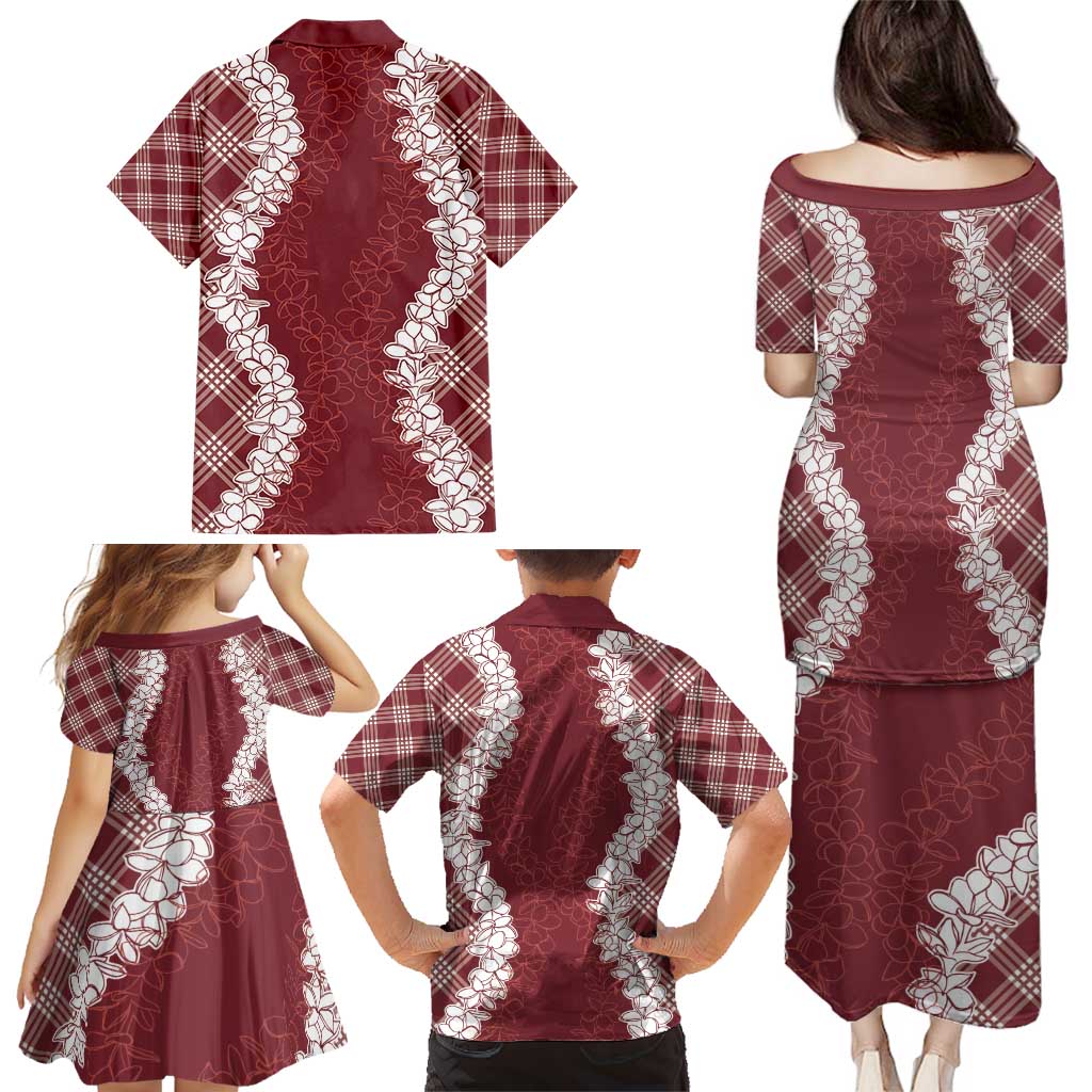 Hawaii Aloha Plumeria Lei Scarlet Palaka Family Matching Puletasi and Hawaiian Shirt LT7 - Polynesian Pride