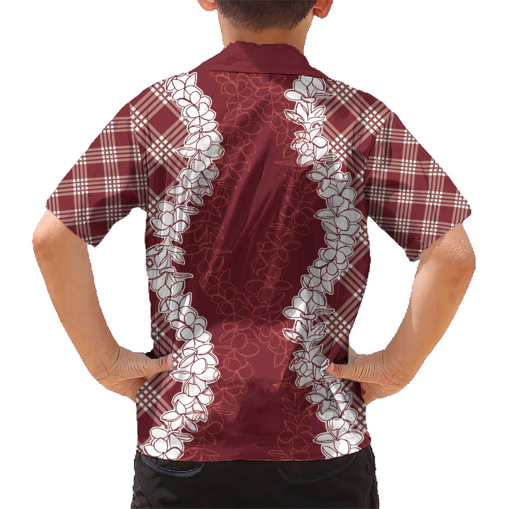 Hawaii Aloha Plumeria Lei Scarlet Palaka Family Matching Short Sleeve Bodycon Dress and Hawaiian Shirt LT7 - Polynesian Pride