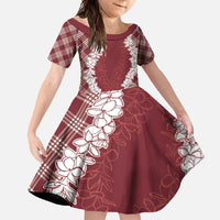 Hawaii Aloha Plumeria Lei Scarlet Palaka Family Matching Short Sleeve Bodycon Dress and Hawaiian Shirt LT7 Daughter's Dress Scarlet - Polynesian Pride