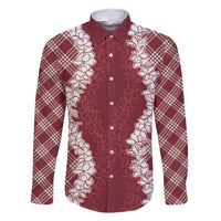 Hawaii Aloha Plumeria Lei Scarlet Palaka Family Matching Short Sleeve Bodycon Dress and Hawaiian Shirt LT7 Dad's Shirt - Long Sleeve Scarlet - Polynesian Pride