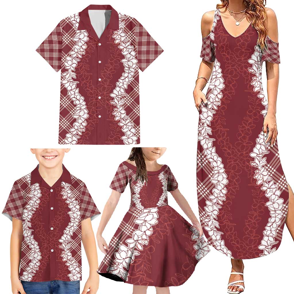 Hawaii Aloha Plumeria Lei Scarlet Palaka Family Matching Summer Maxi Dress and Hawaiian Shirt LT7 - Polynesian Pride