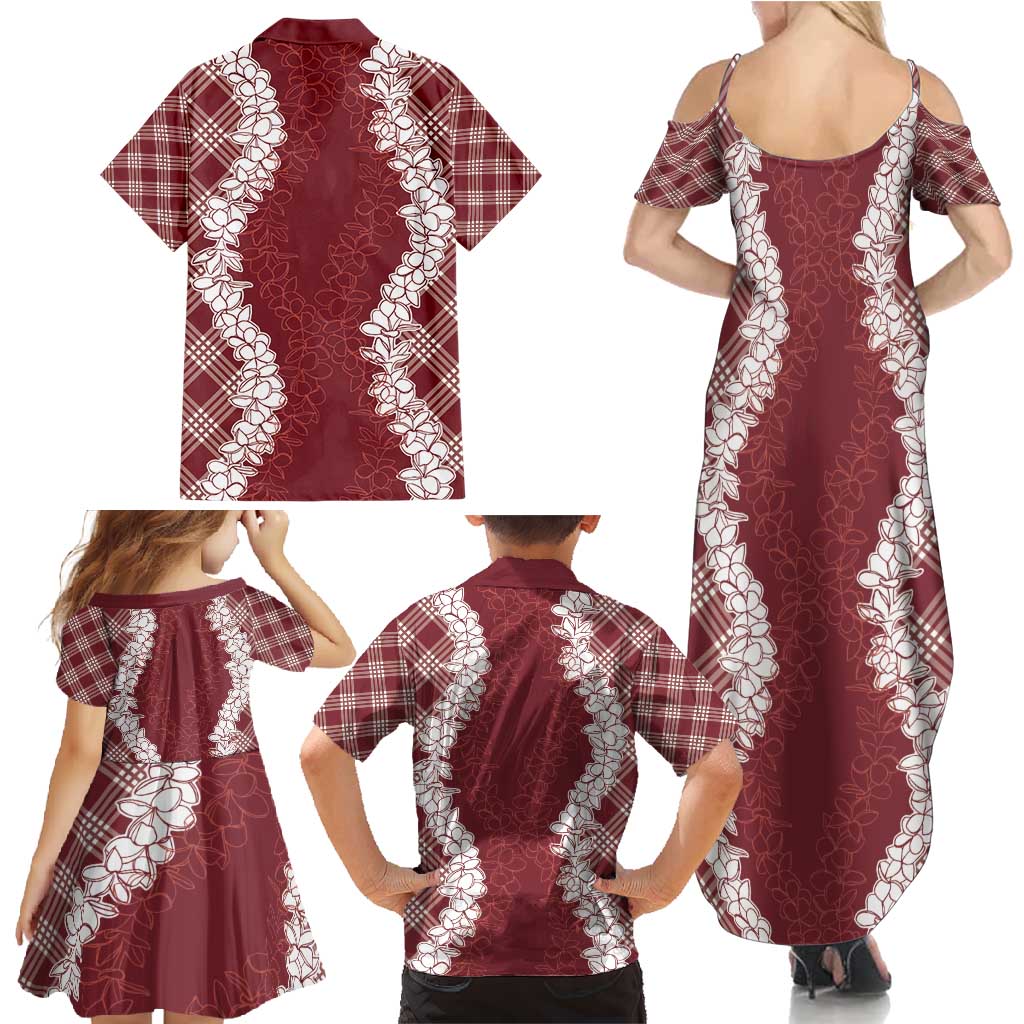 Hawaii Aloha Plumeria Lei Scarlet Palaka Family Matching Summer Maxi Dress and Hawaiian Shirt LT7 - Polynesian Pride