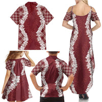 Hawaii Aloha Plumeria Lei Scarlet Palaka Family Matching Summer Maxi Dress and Hawaiian Shirt LT7 - Polynesian Pride