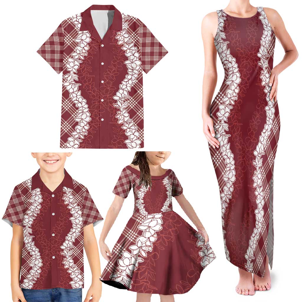 Hawaii Aloha Plumeria Lei Scarlet Palaka Family Matching Tank Maxi Dress and Hawaiian Shirt LT7 - Polynesian Pride