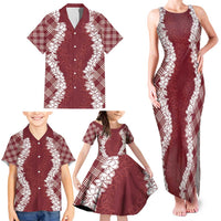 Hawaii Aloha Plumeria Lei Scarlet Palaka Family Matching Tank Maxi Dress and Hawaiian Shirt LT7 - Polynesian Pride