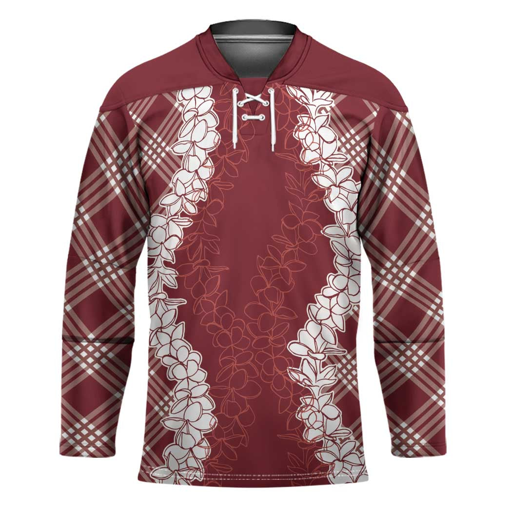 Hawaii Aloha Plumeria Lei Scarlet Palaka Hockey Jersey - Polynesian Pride