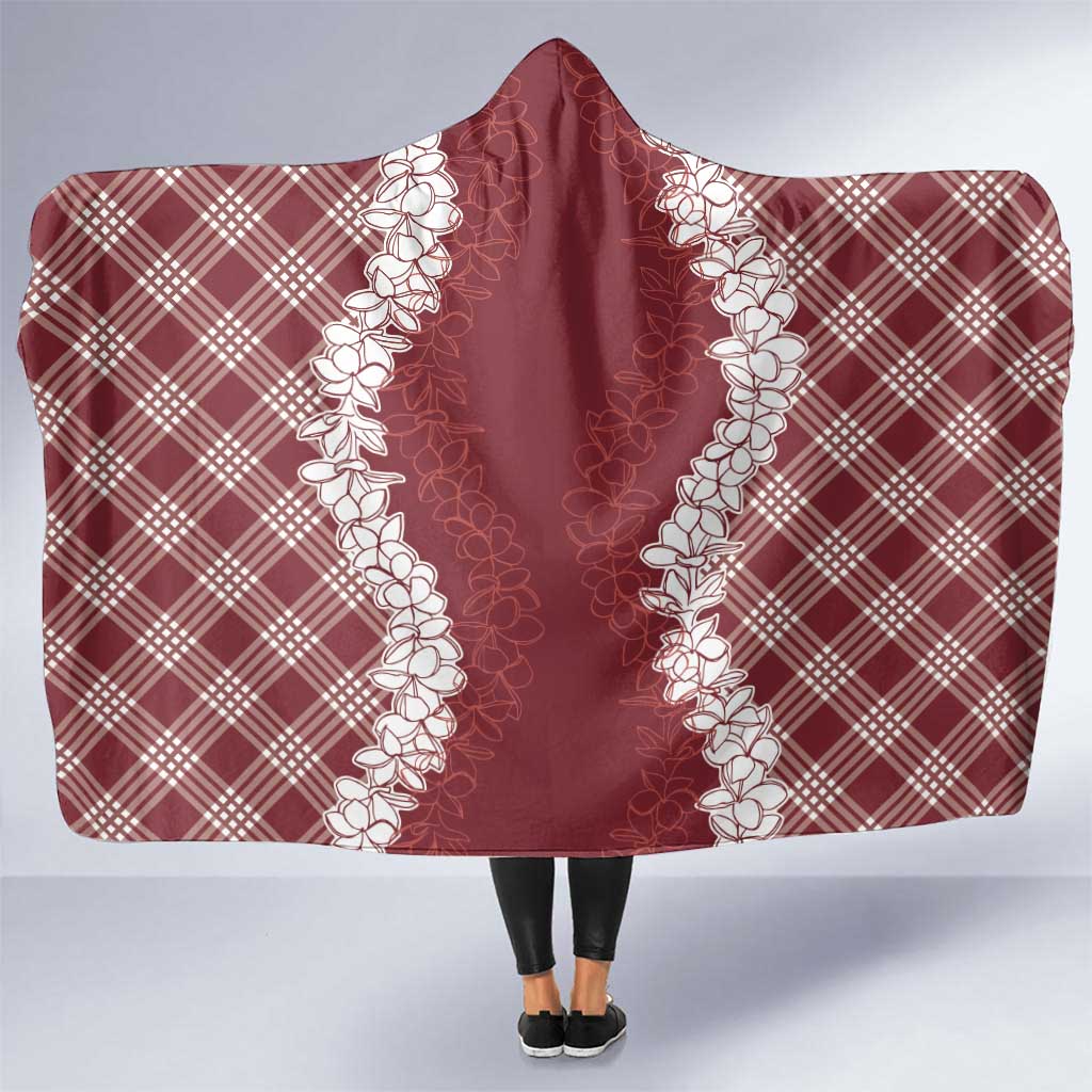 Hawaii Aloha Plumeria Lei Scarlet Palaka Hooded Blanket - Polynesian Pride