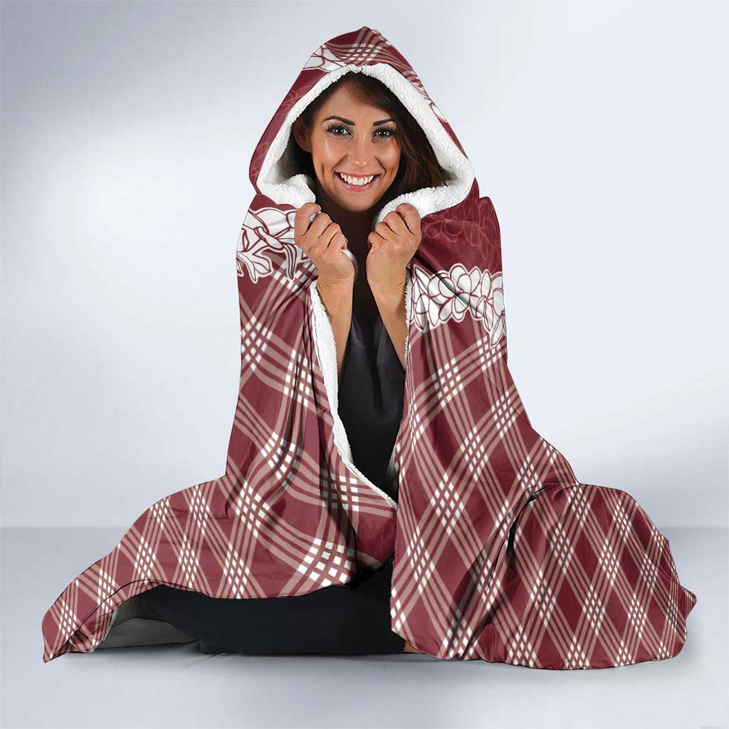 Hawaii Aloha Plumeria Lei Scarlet Palaka Hooded Blanket - Polynesian Pride