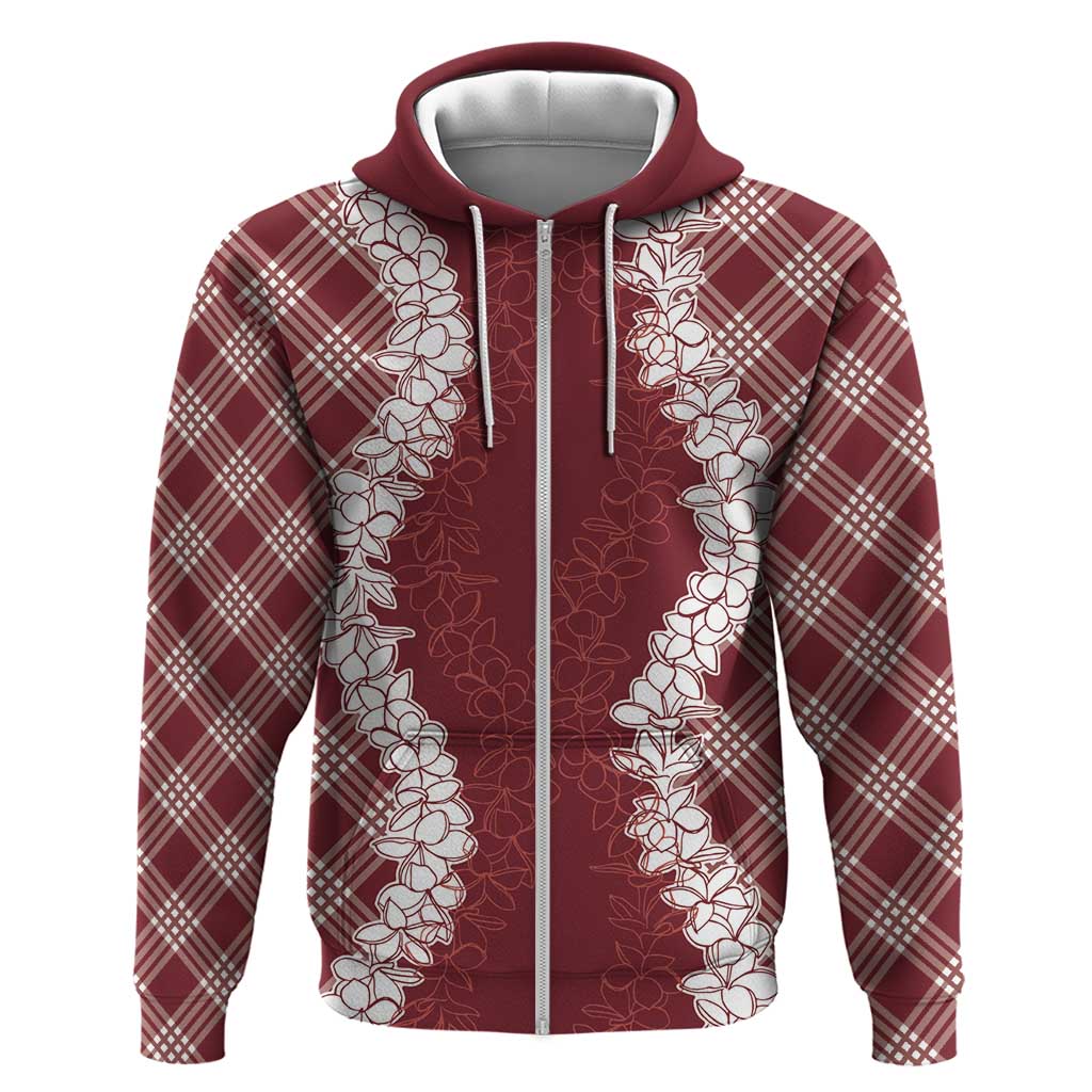 Hawaii Aloha Plumeria Lei Scarlet Palaka Hoodie - Polynesian Pride