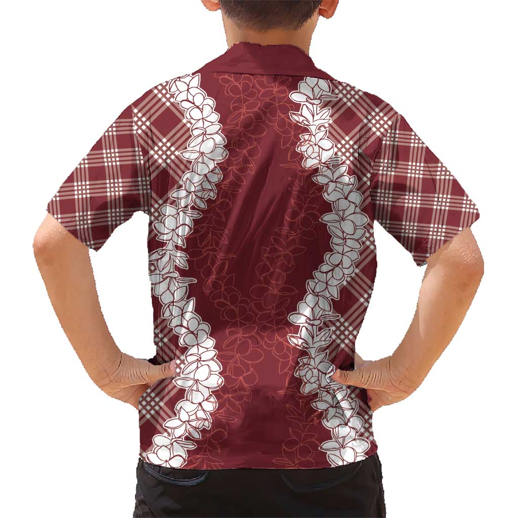 Hawaii Aloha Plumeria Lei Scarlet Palaka Kid Hawaiian Shirt - Polynesian Pride