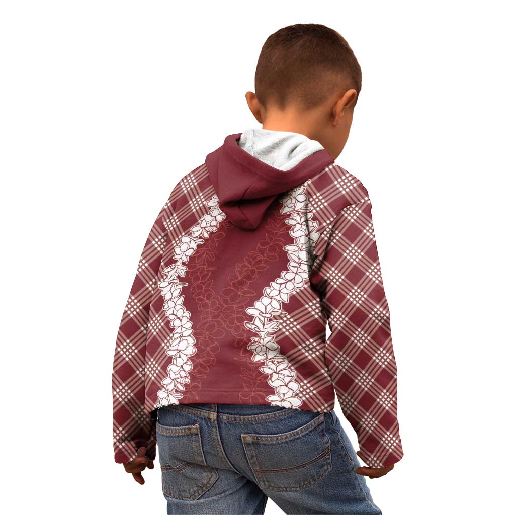 Hawaii Aloha Plumeria Lei Scarlet Palaka Kid Hoodie - Polynesian Pride