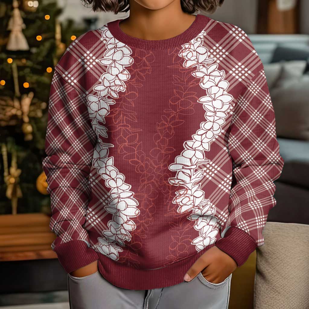 Hawaii Aloha Plumeria Lei Scarlet Palaka Kid Ugly Christmas Sweater - Polynesian Pride