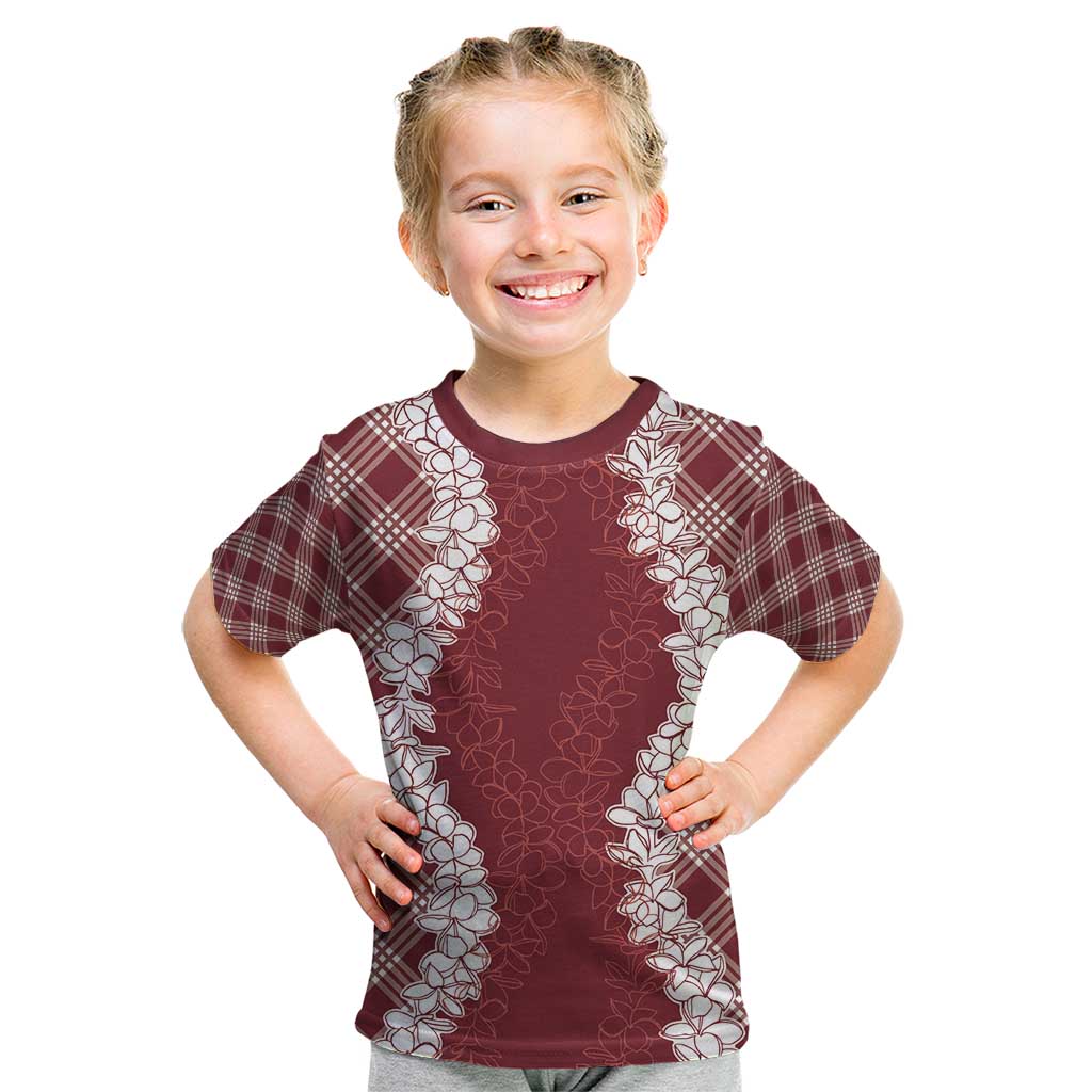 Hawaii Aloha Plumeria Lei Scarlet Palaka Kid T Shirt - Polynesian Pride