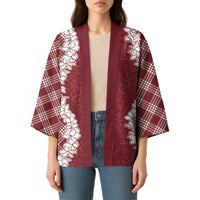 Hawaii Aloha Plumeria Lei Scarlet Palaka Kimono - Polynesian Pride