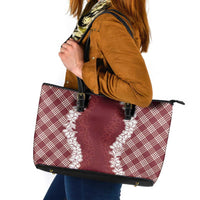 Hawaii Aloha Plumeria Lei Scarlet Palaka Leather Tote Bag - Polynesian Pride