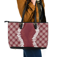Hawaii Aloha Plumeria Lei Scarlet Palaka Leather Tote Bag - Polynesian Pride