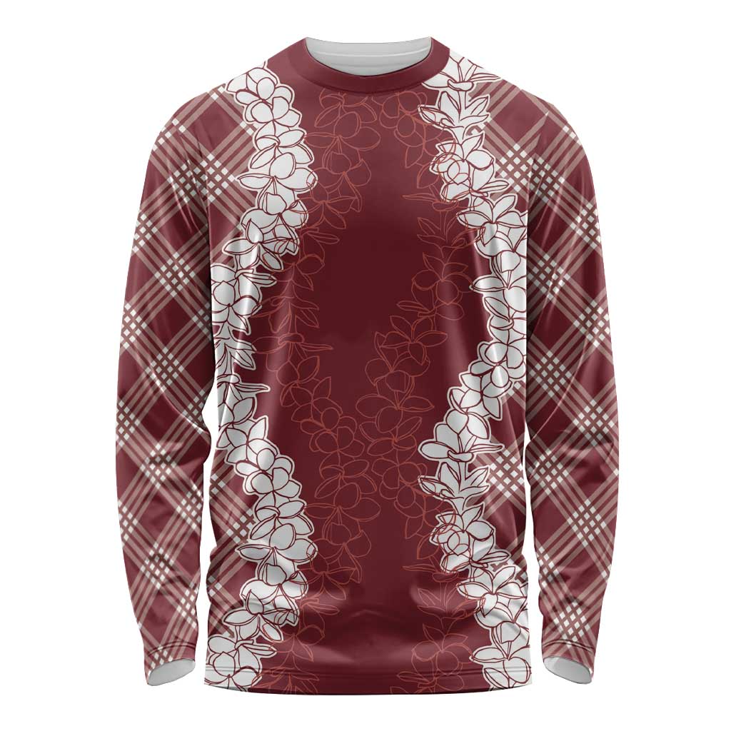 Hawaii Aloha Plumeria Lei Scarlet Palaka Long Sleeve Shirt - Polynesian Pride