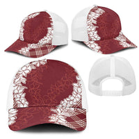 Hawaii Aloha Plumeria Lei Scarlet Palaka Mesh Trucker Cap - Polynesian Pride